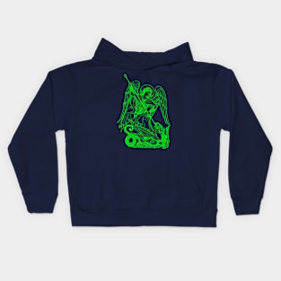 Saint Michael vanquishing the dragon (green neon) Kids Hoodie